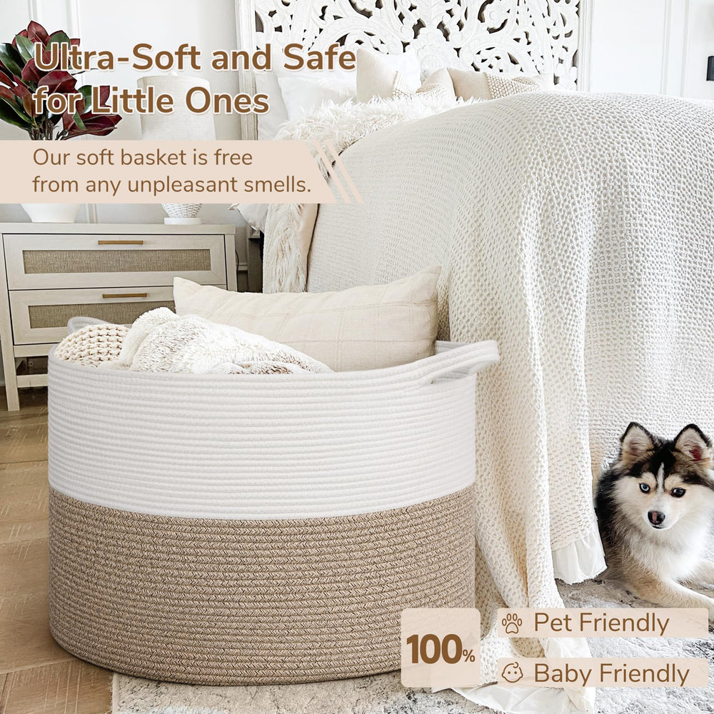 INDRESSME 115L blanket basket in living room demonstrates organized storage with cozy style.