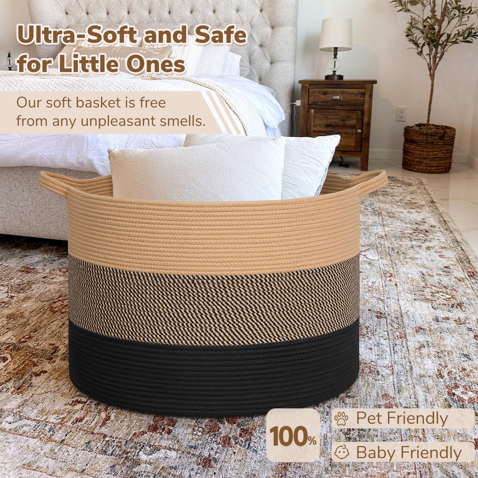 INDRESSME 115L blanket basket used for blankets and toys keeps spaces tidy