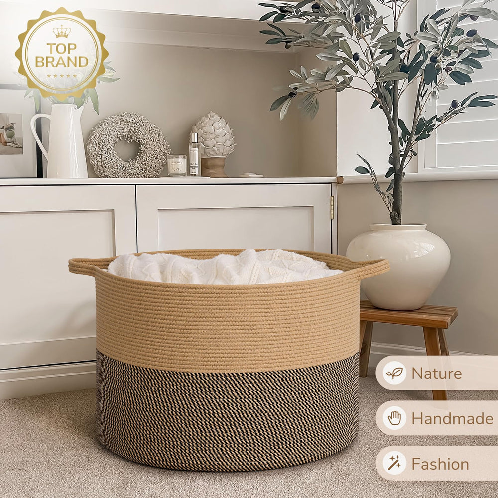 INDRESSME 115L blanket basket living-room ambience with warm camel tones.