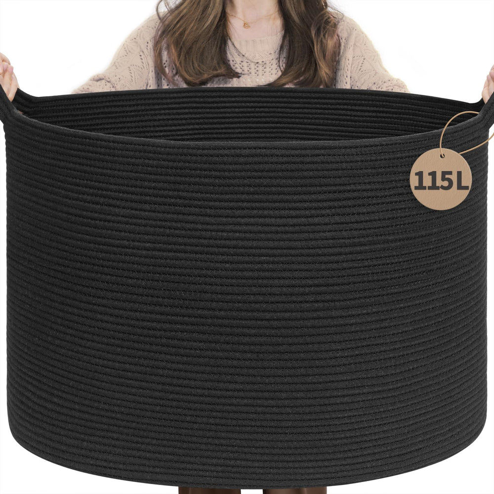 INDRESSME 115L blanket basket in living room, spacious toy and blanket storage.
