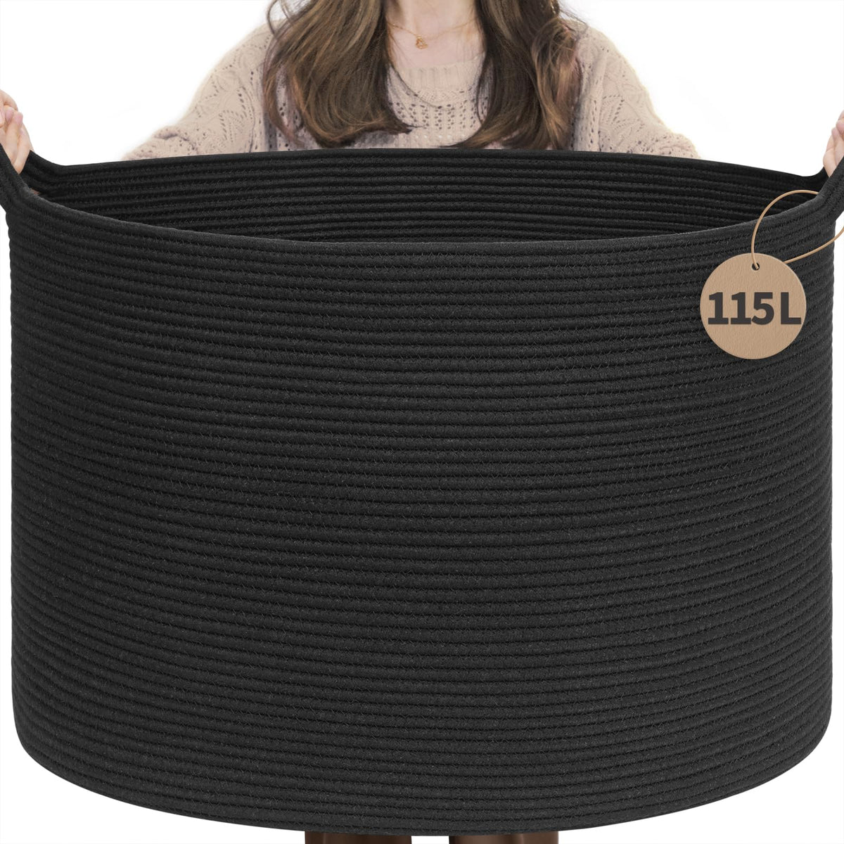 INDRESSME 115L blanket basket in living room, spacious toy and blanket storage.