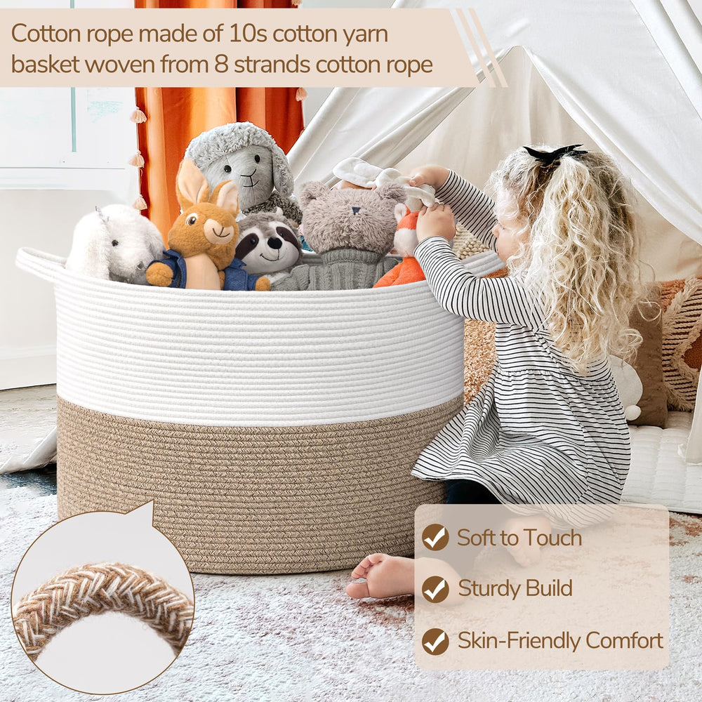 INDRESSME 115L blanket basket soft-cotton-rope offers gentle texture for kids' rooms.