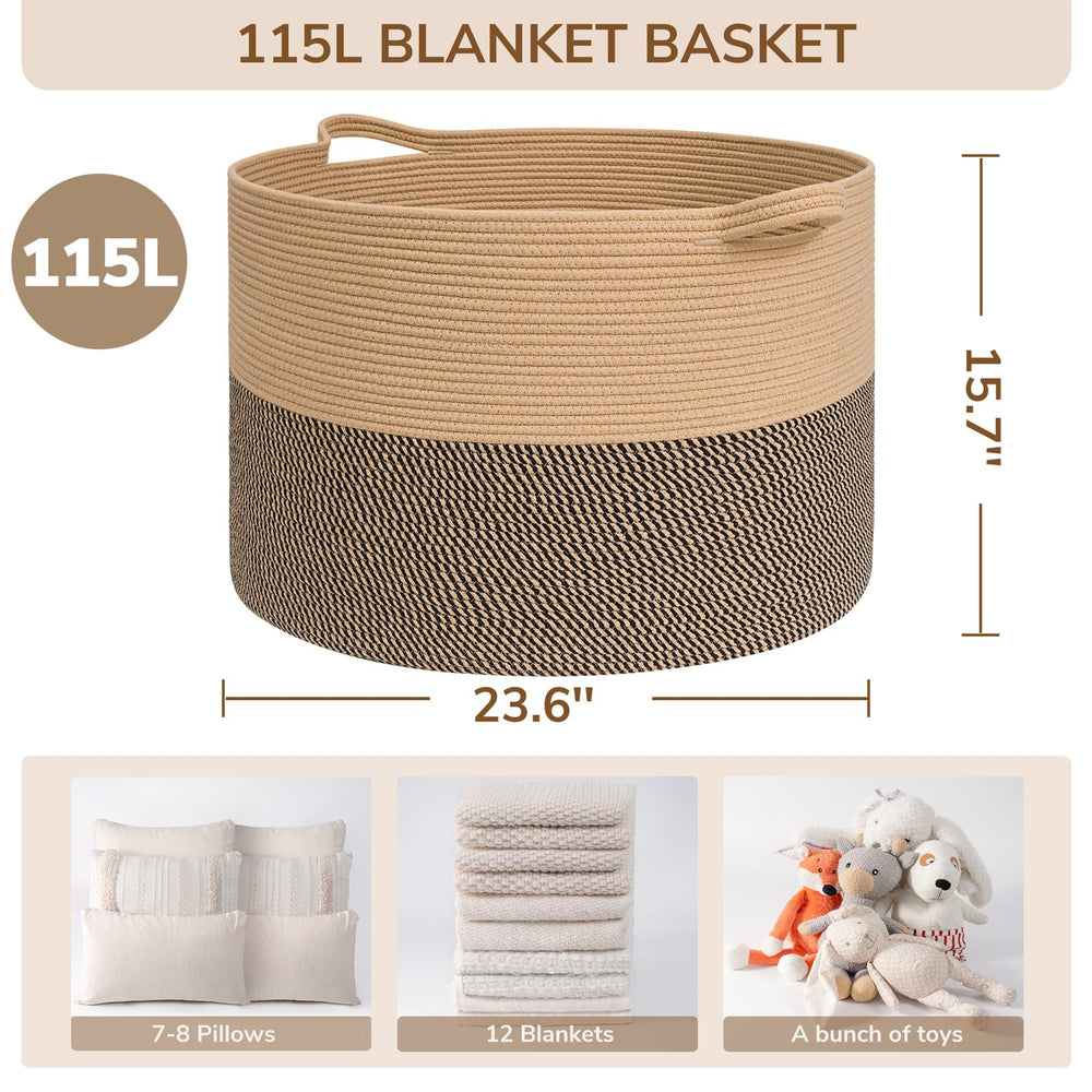 INDRESSME 115L blanket basket soft cotton rope captures premium texture and safety.