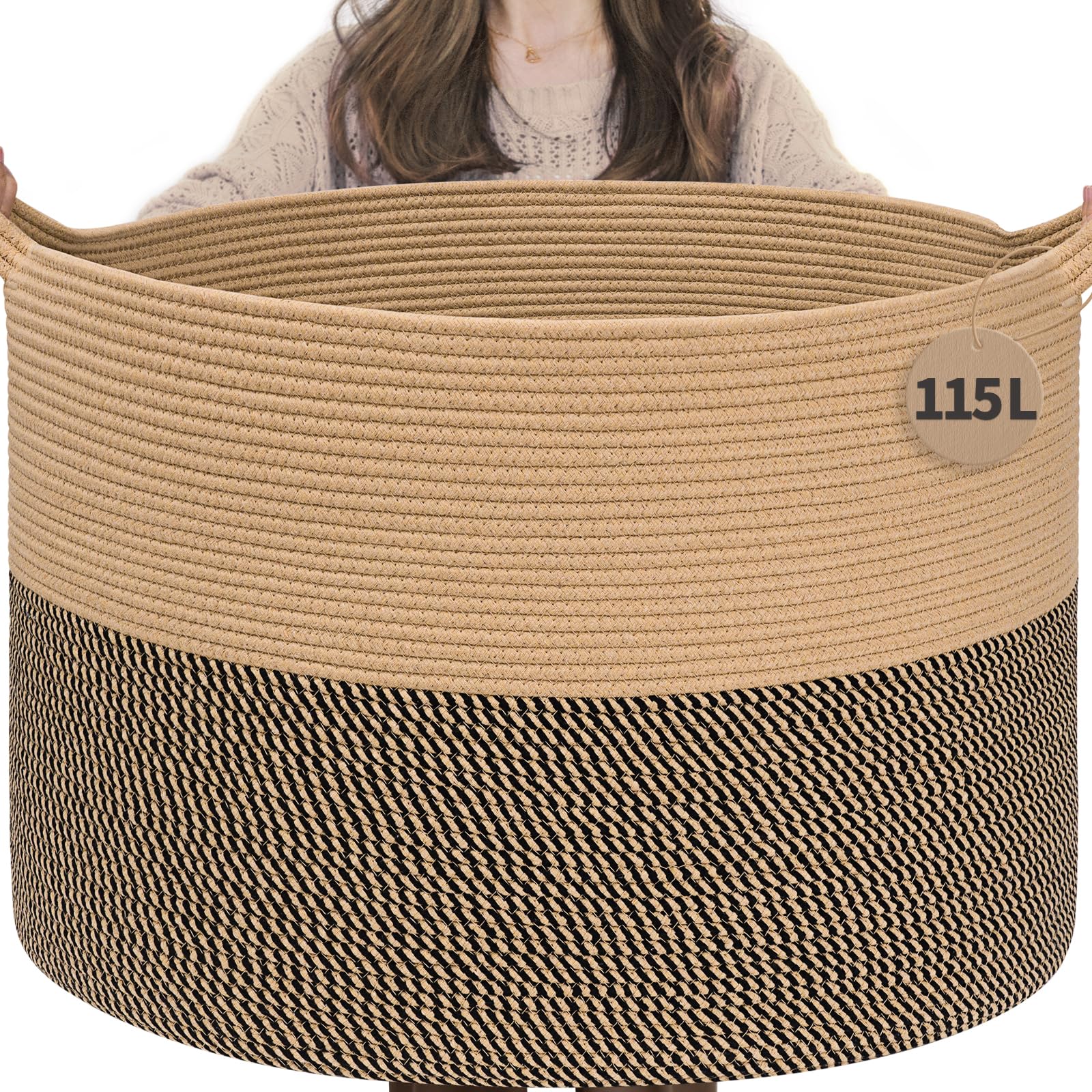 INDRESSME 115L blanket basket with spacious design for larger storage in living rooms.