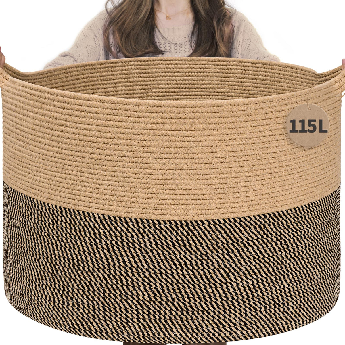 INDRESSME 115L blanket basket with spacious design for larger storage in living rooms.