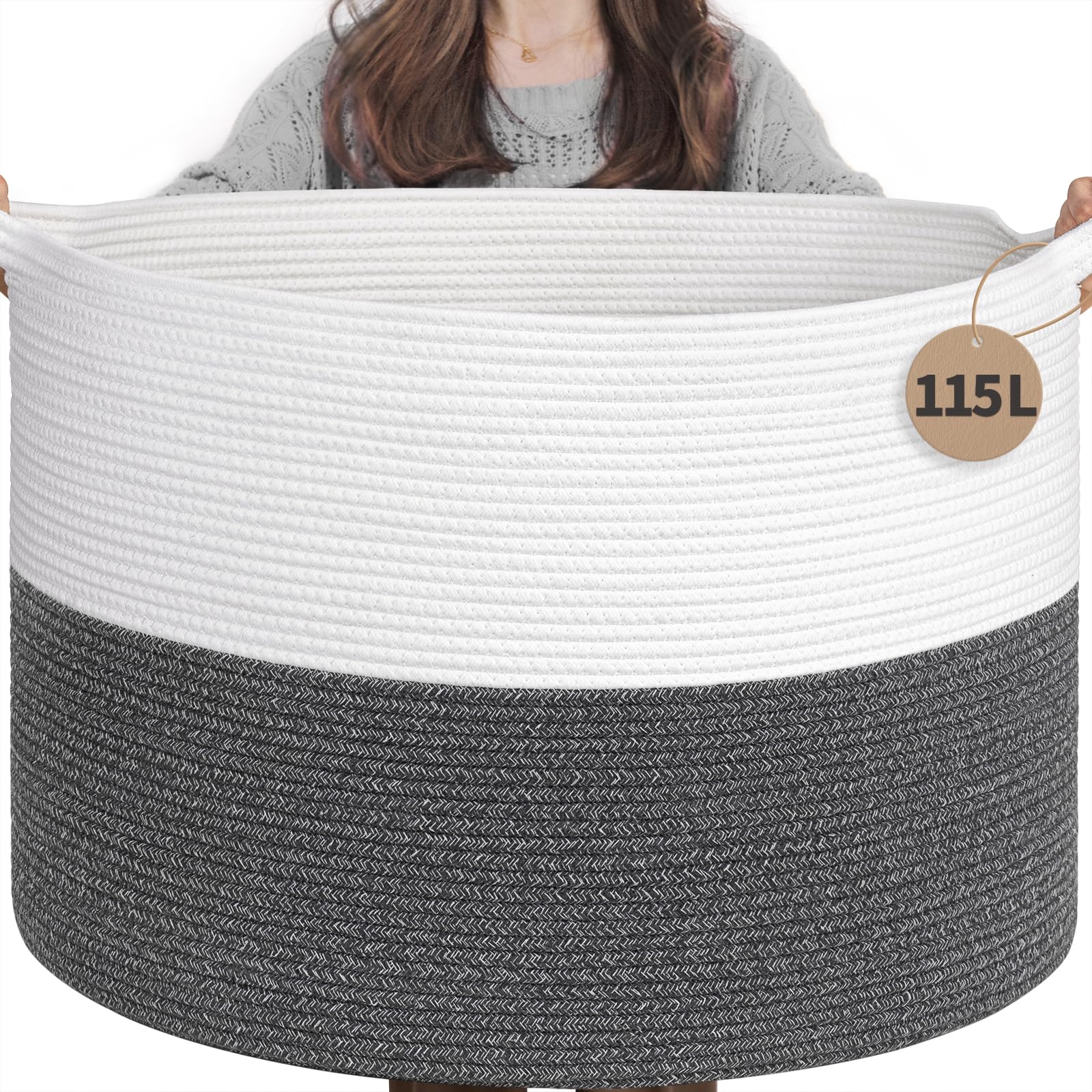 INDRESSME 115L blanket basket top view shows oversized storage for blankets and toys.
