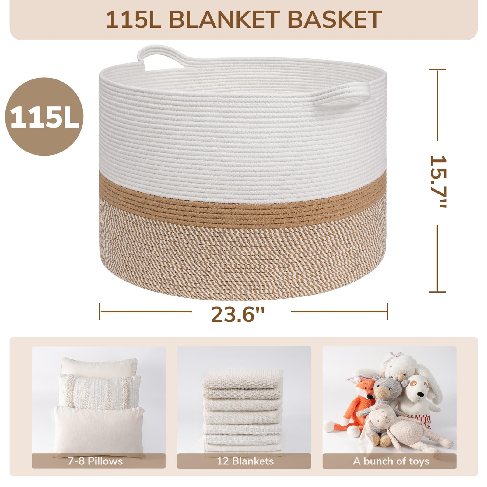 INDRESSME 115L boho white camel mix basket adds natural texture to nursery decor.
