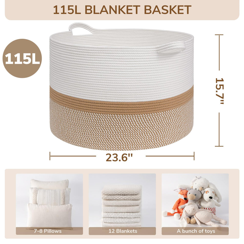 INDRESSME 115L boho white camel mix basket adds natural texture to nursery decor.