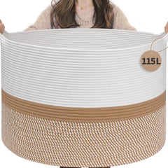INDRESSME 115L cotton rope basket in living room boosts tidy storage with Boho style.
