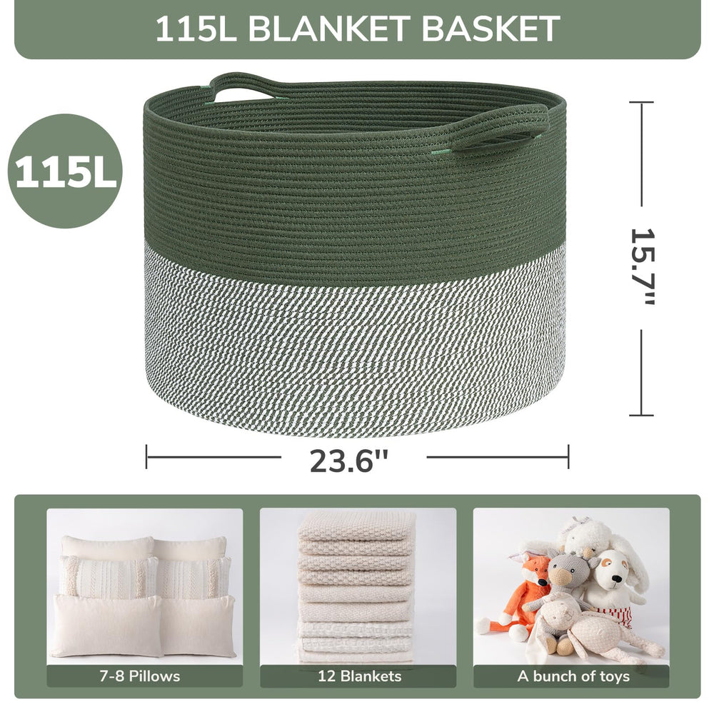 INDRESSME 115L cotton rope basket side view showing durable soft weave for tidy storage
