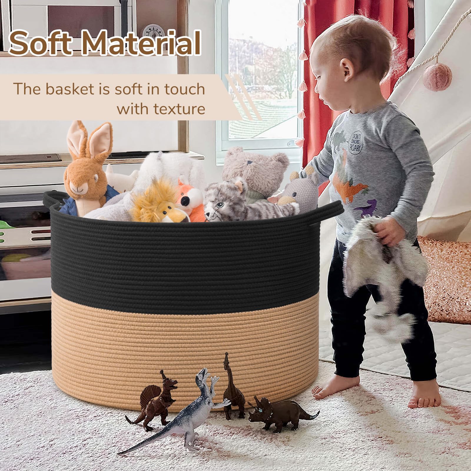 INDRESSME 115L basket made of soft cotton rope for family spaces