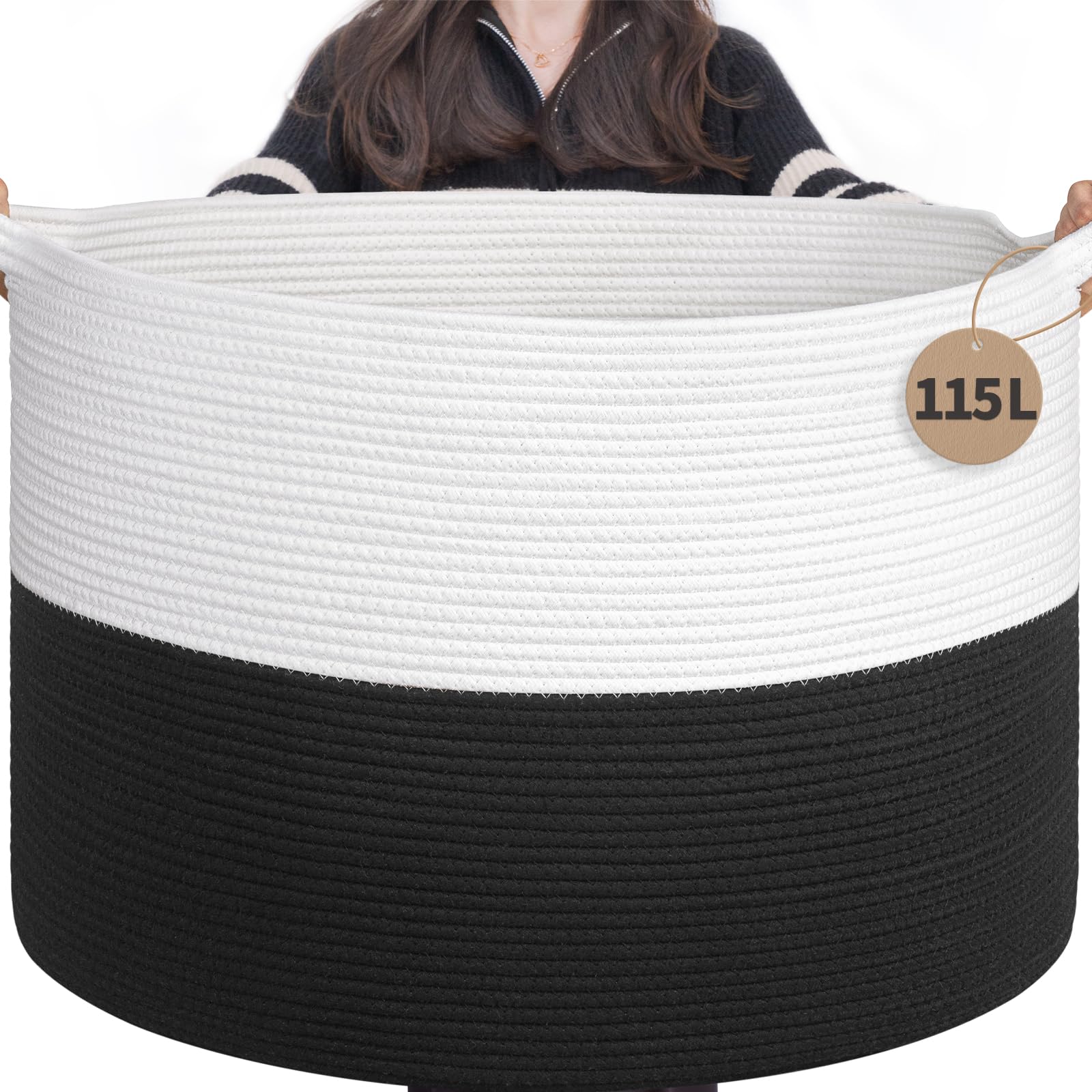 INDRESSME 115L extra-large blanket basket front view for tidy blankets and toys