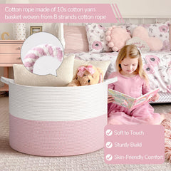 INDRESSME 115L pink basket filled with blankets in living room.