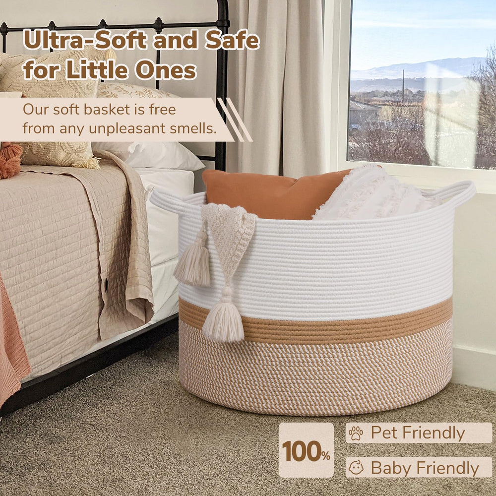 INDRESSME 115L soft cotton rope basket emphasizes safe, durable family storage.
