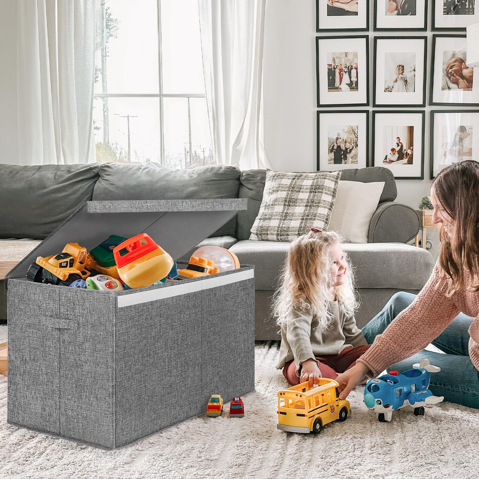 INDRESSME 122L toy box with sturdy handles for easy transport