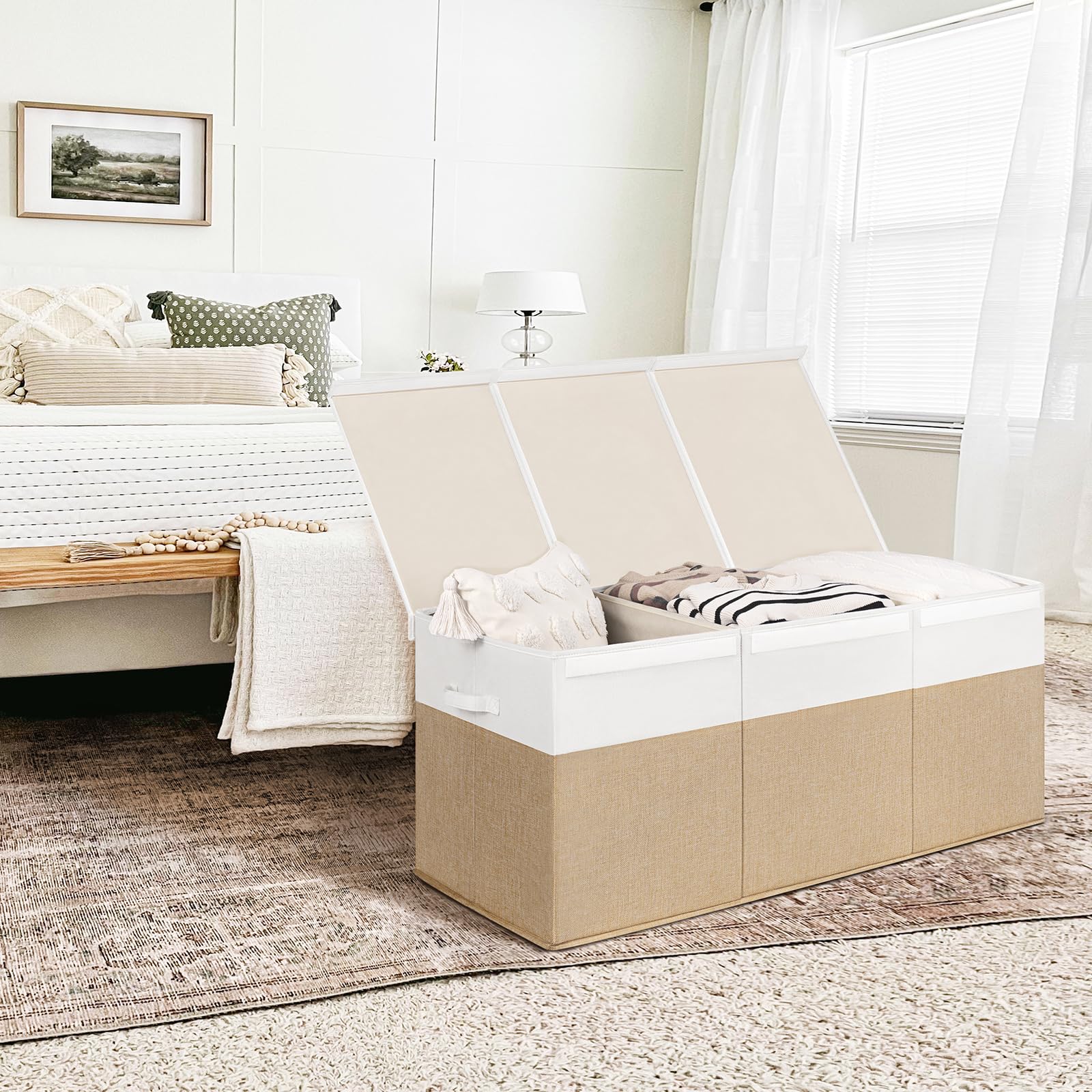 INDRESSME 185L toy box with Velcro lid keeps dust out and contents tidy.