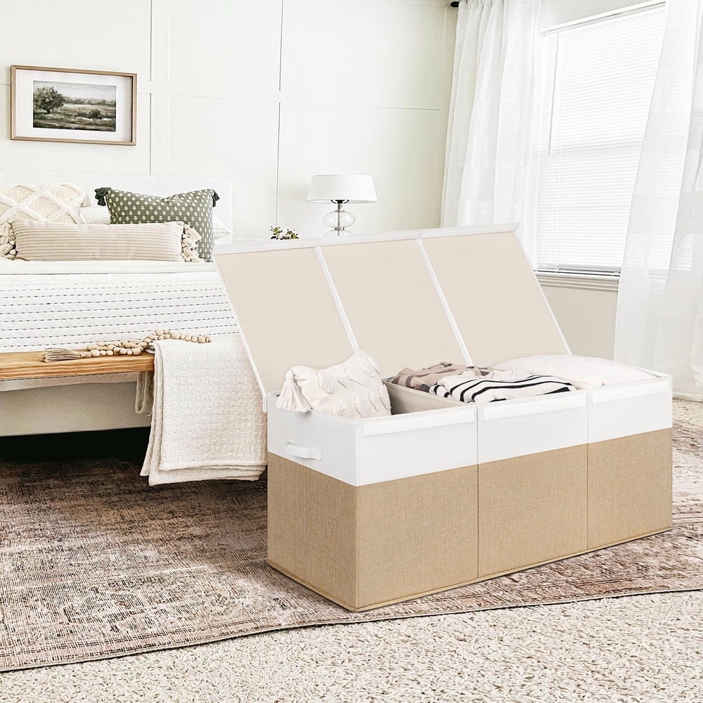 INDRESSME 185L toy box with Velcro lid keeps dust out and contents tidy.