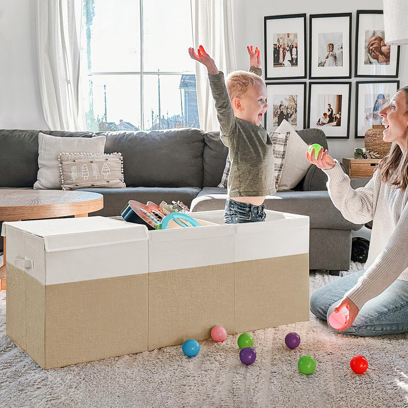 INDRESSME 185L toy box with sturdy handles for easy room-to-room transport.