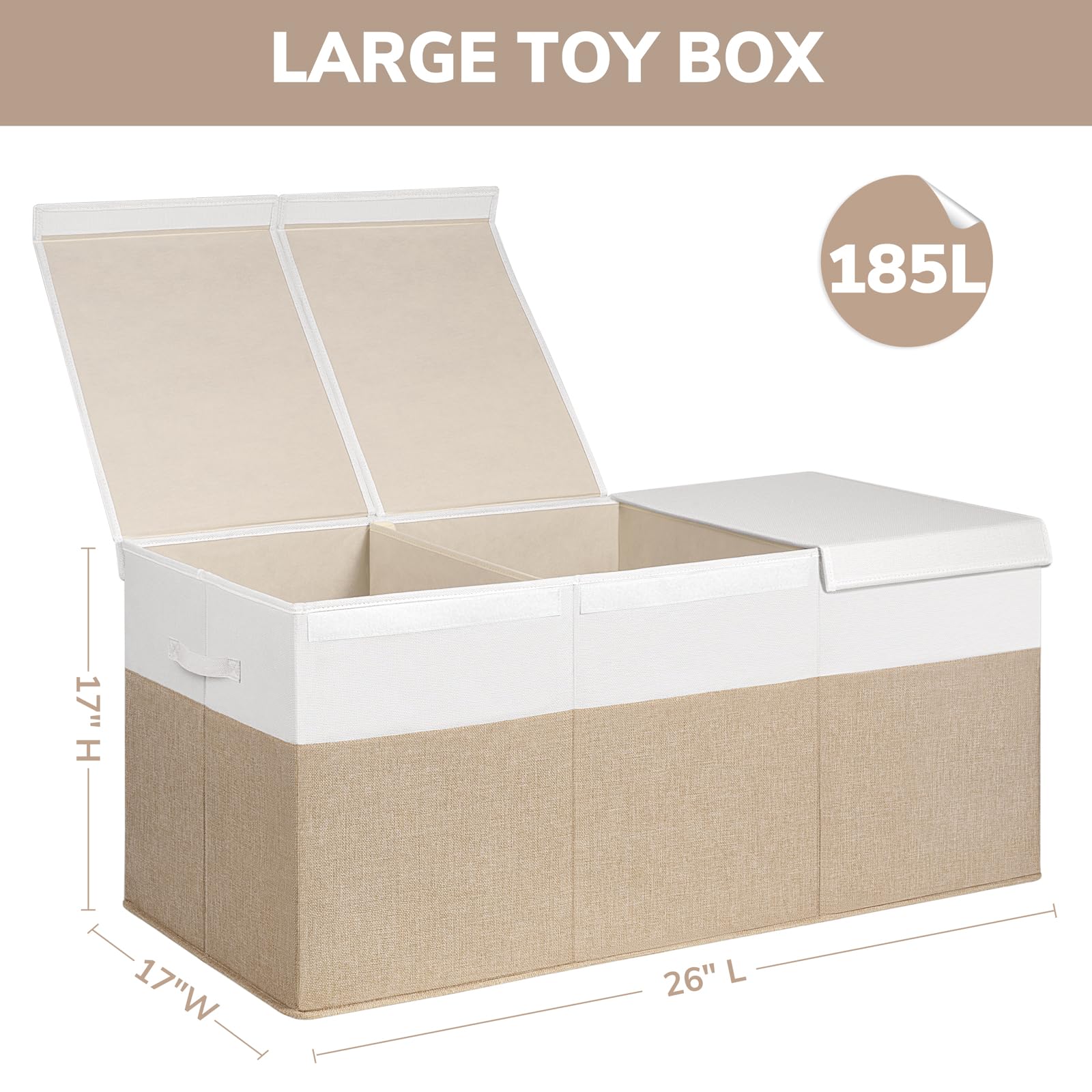 INDRESSME 185L toy box highlighting its large capacity for blankets, plush toys, and clothes.