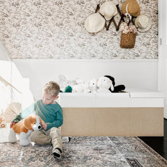 INDRESSME 185L toy box showing removable dividers for flexible interior organization.