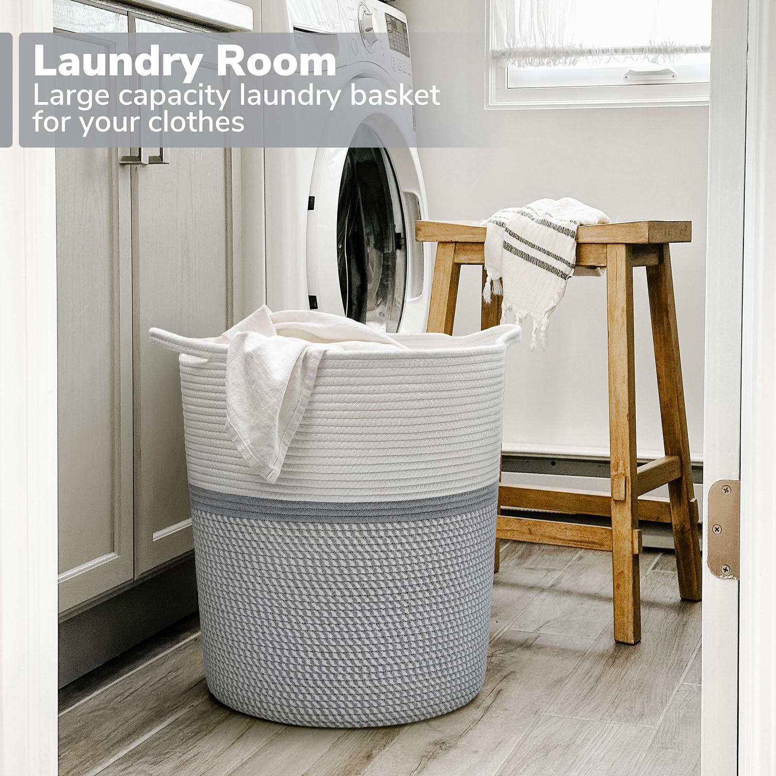 INDRESSME baby laundry basket with side handles in gray for easy portability around the home.