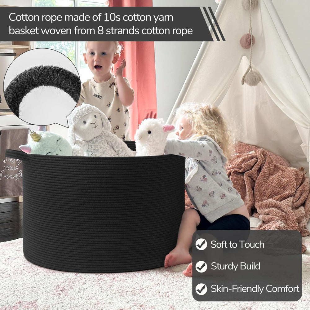 INDRESSME black basket in nursery, soft moisture-resistant toy storage.