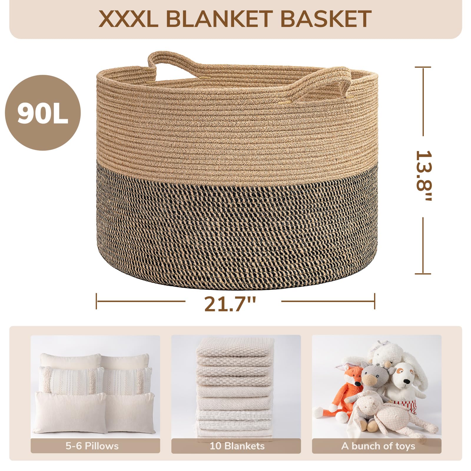 INDRESSME black jute storage basket suited for entryways and quick organization