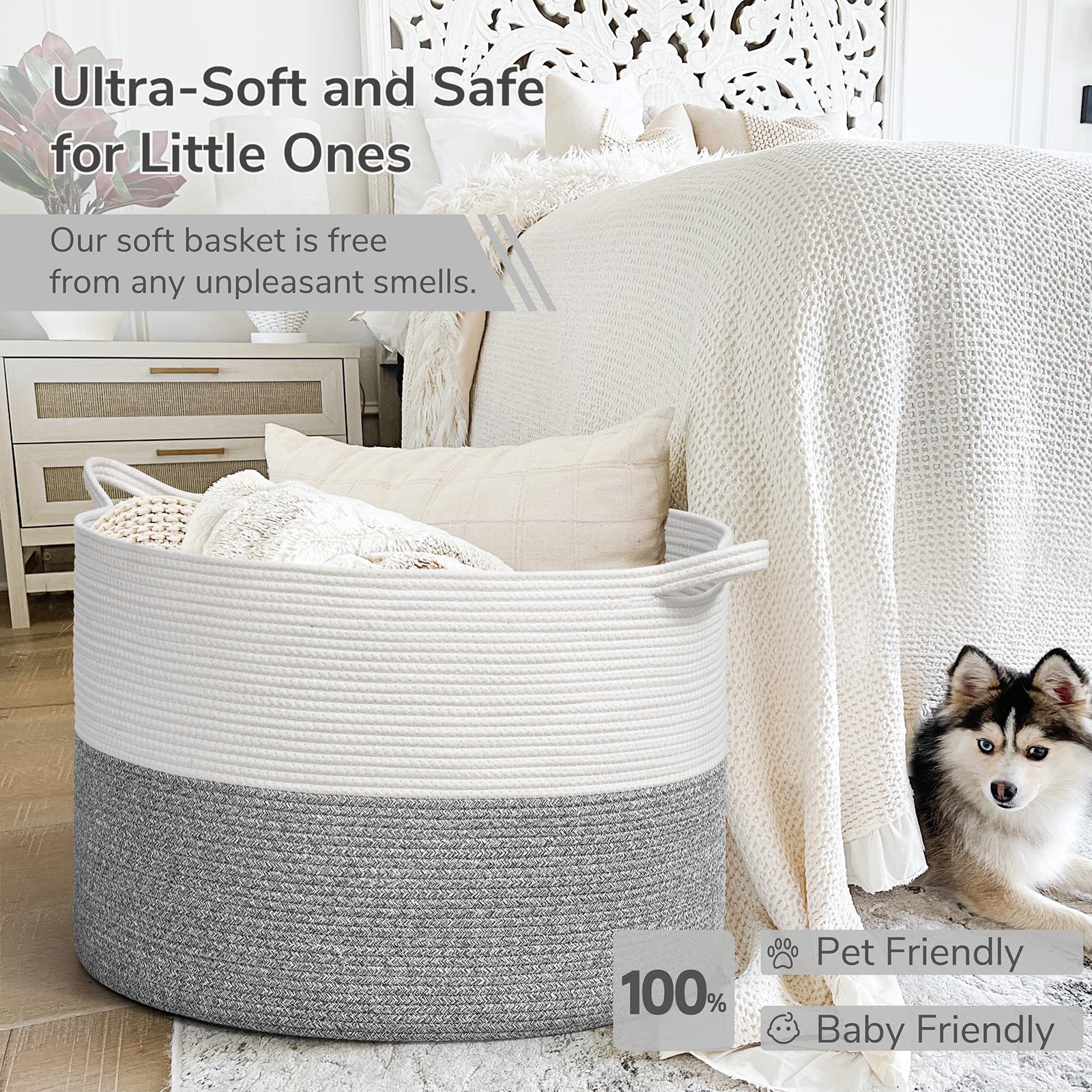 INDRESSME blanket basket—laundry and toy storage in one solution.