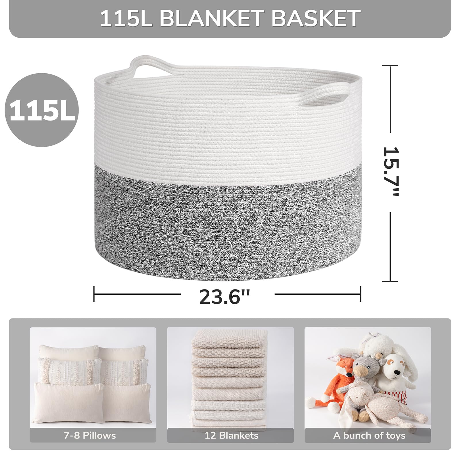 INDRESSME soft cotton rope basket—gentle texture for kid-friendly organization.