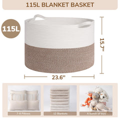 INDRESSME blanket basket white brown boho design accentuates stylish storage in living rooms.