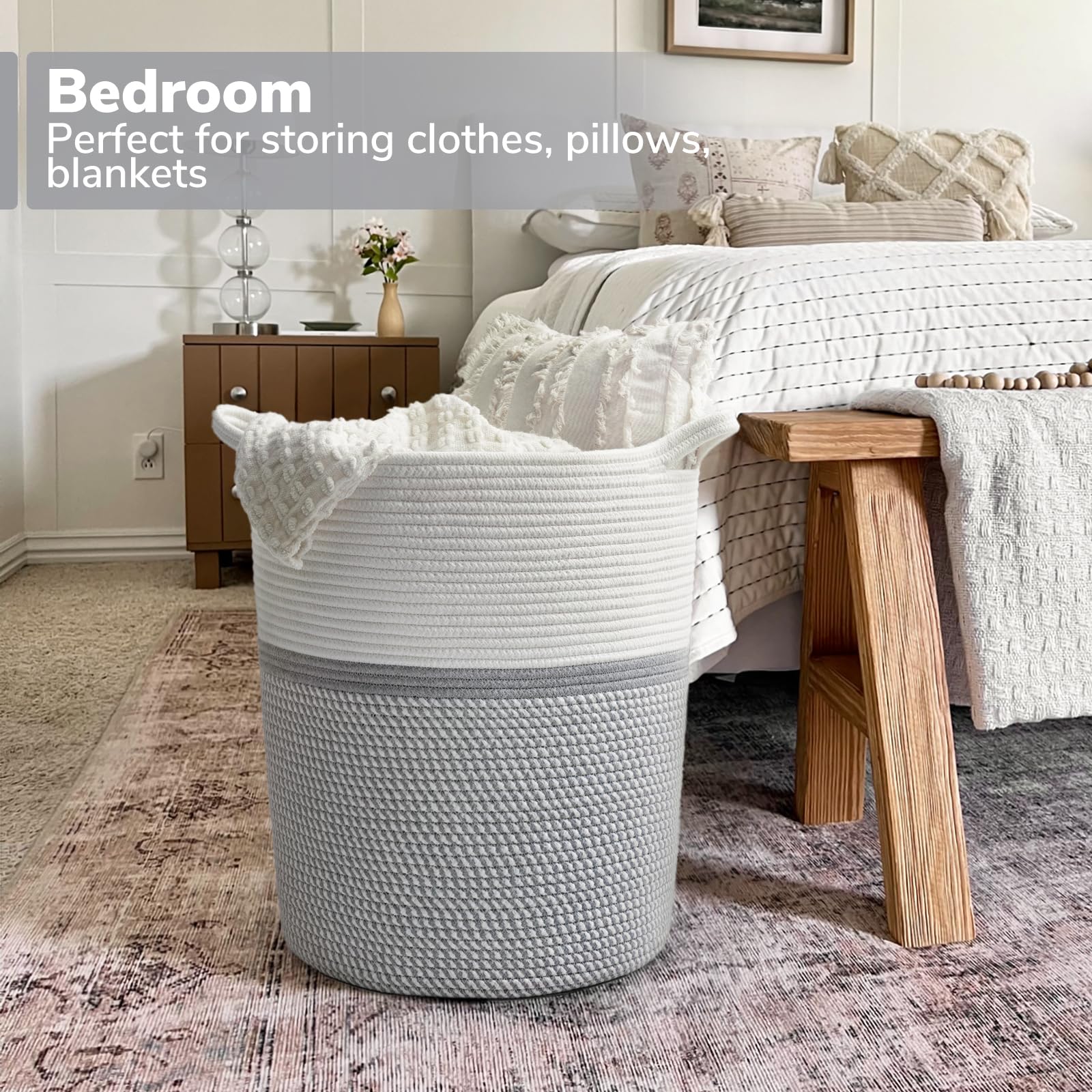 INDRESSME blanket and toy storage basket in gray keeps nurseries tidy and calm.