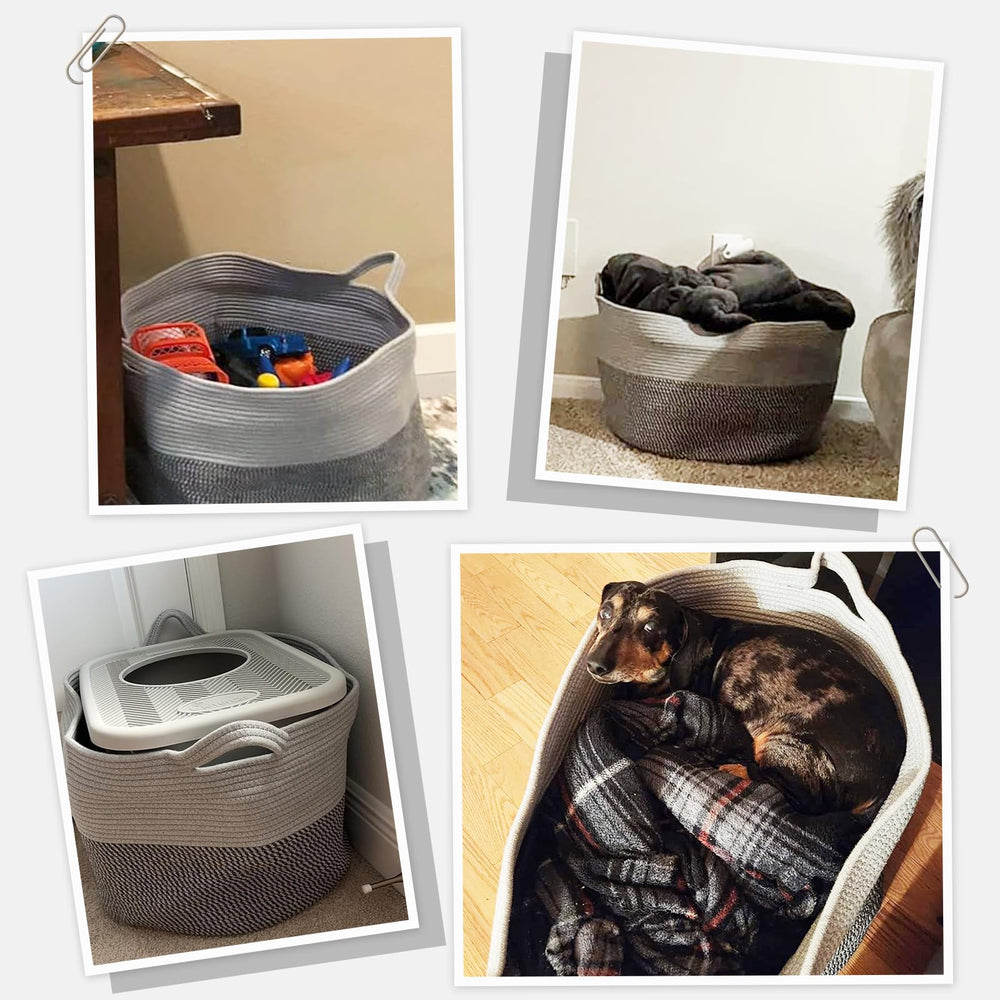 INDRESSME extra-large laundry basket gray handles closeup shows portability.