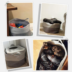 INDRESSME extra-large laundry basket gray handles closeup shows portability.