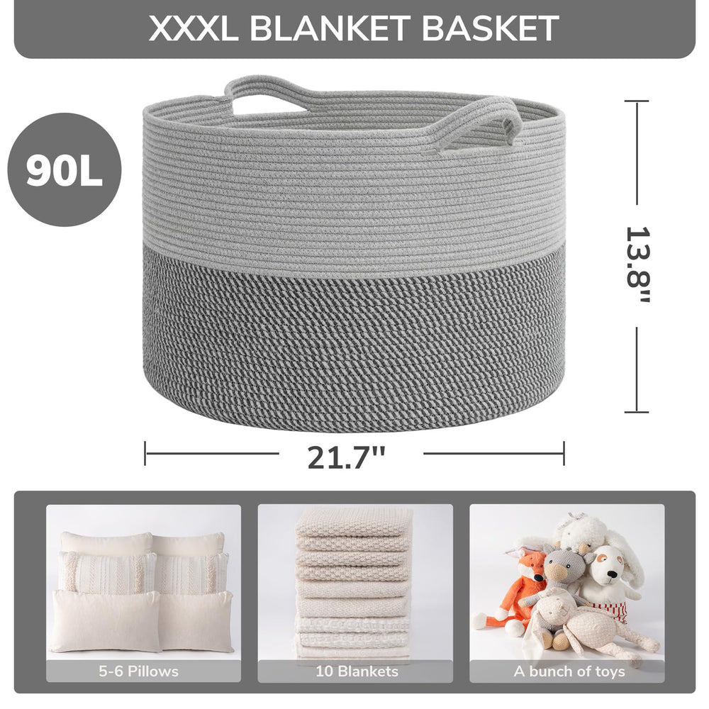 INDRESSME extra-large laundry basket gray weave detail highlights soft cotton rope.