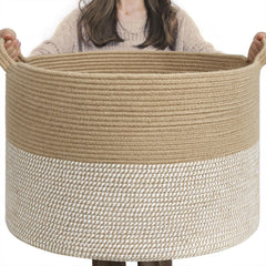 INDRESSME extra-large woven basket with blankets keeps living spaces clutter-free.