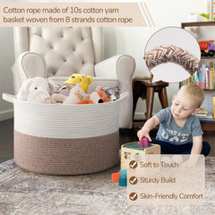 INDRESSME large blanket basket boho white-brown style enhances decor.