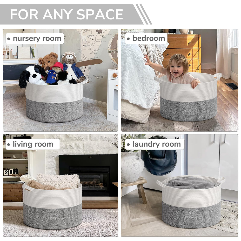 INDRESSME blanket basket in living room styled with neutral decor.