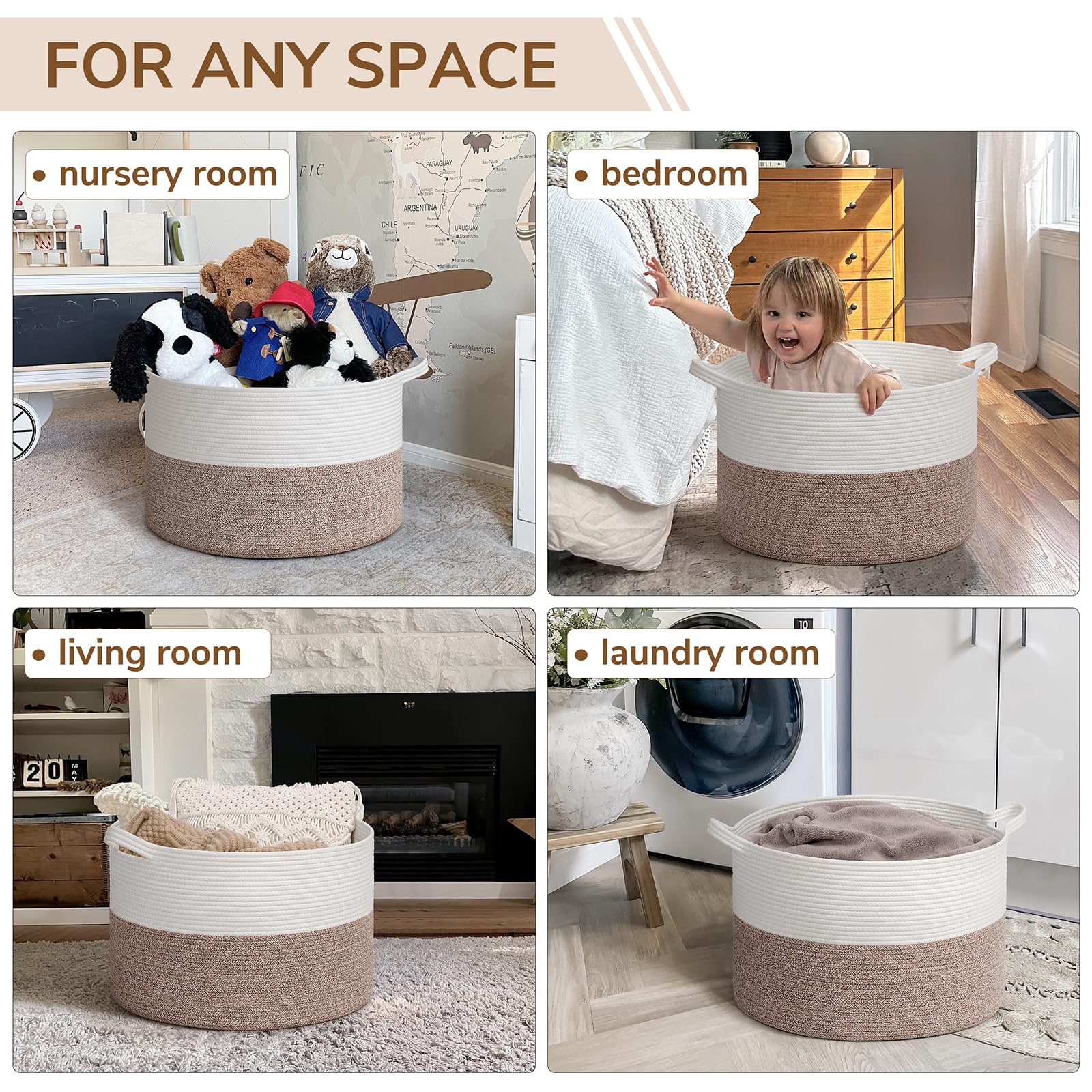 INDRESSME large blanket basket ideal for living room organization and tidy shelves.