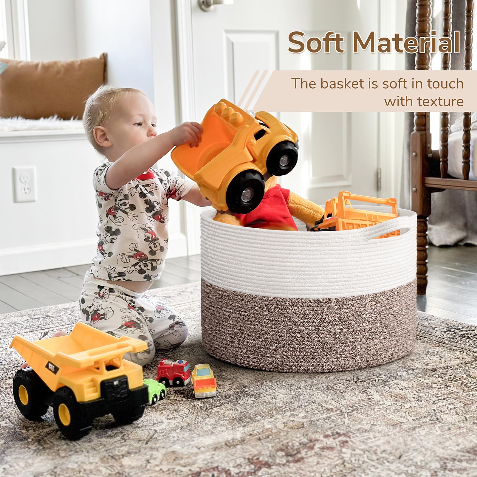 INDRESSME large blanket basket safe for pets and kids due to soft cotton rope.