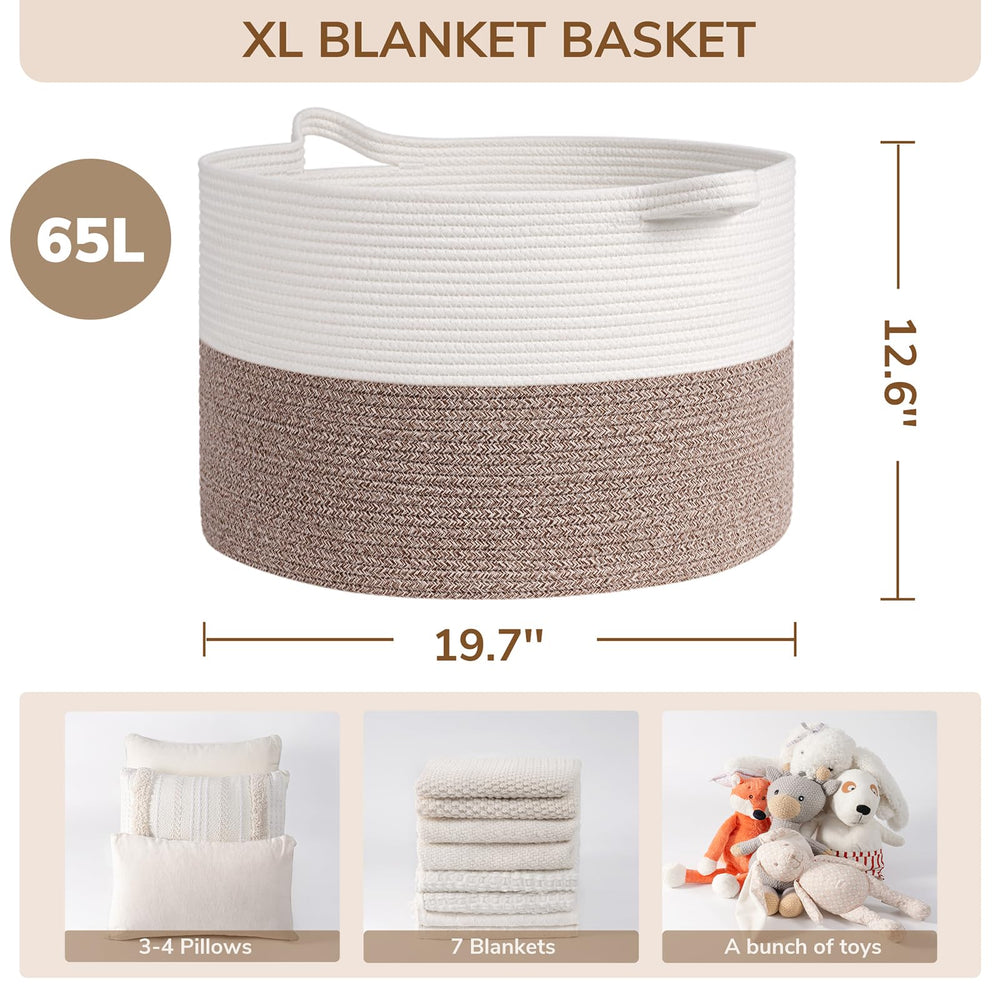INDRESSME large blanket basket reinforced handles for easy lifting and transport.