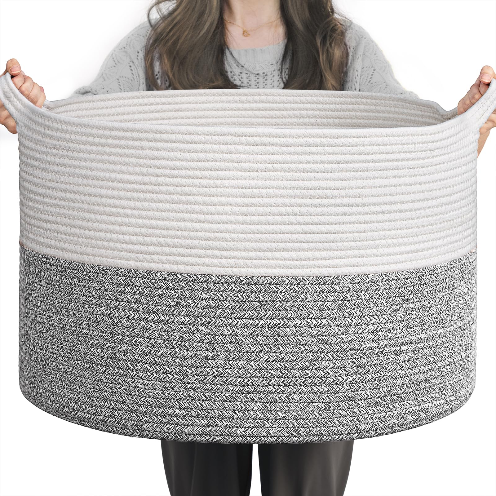 INDRESSME blanket basket top view highlighting roomy interior for blankets and toys.