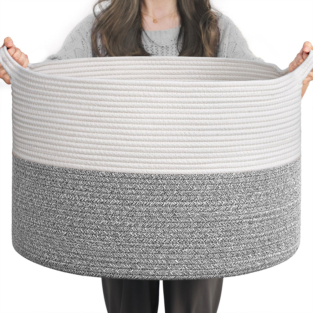 INDRESSME blanket basket top view highlighting roomy interior for blankets and toys.