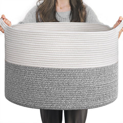 INDRESSME blanket basket top view highlighting roomy interior for blankets and toys.