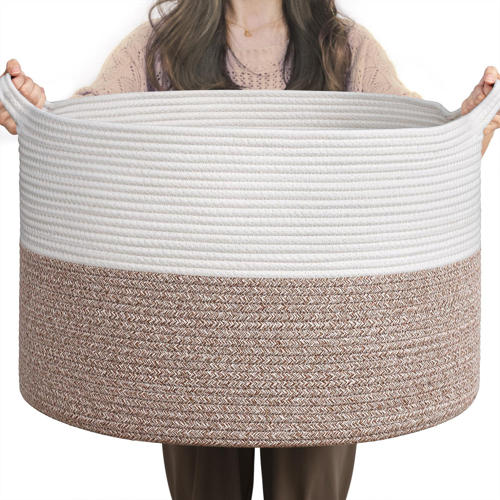 INDRESSME large blanket basket woven texture keeps blankets neatly organized in living spaces.