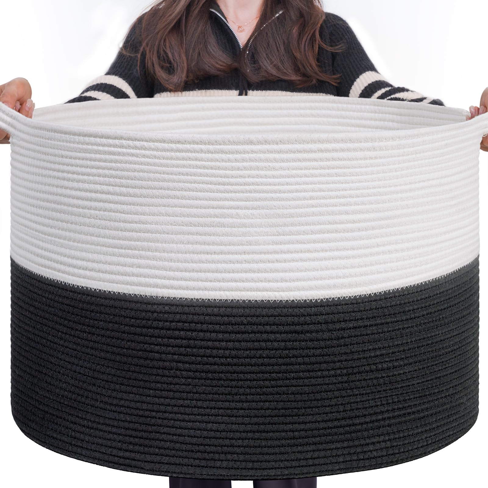 INDRESSME large cotton rope basket front view demonstrates sturdy build for daily organization.