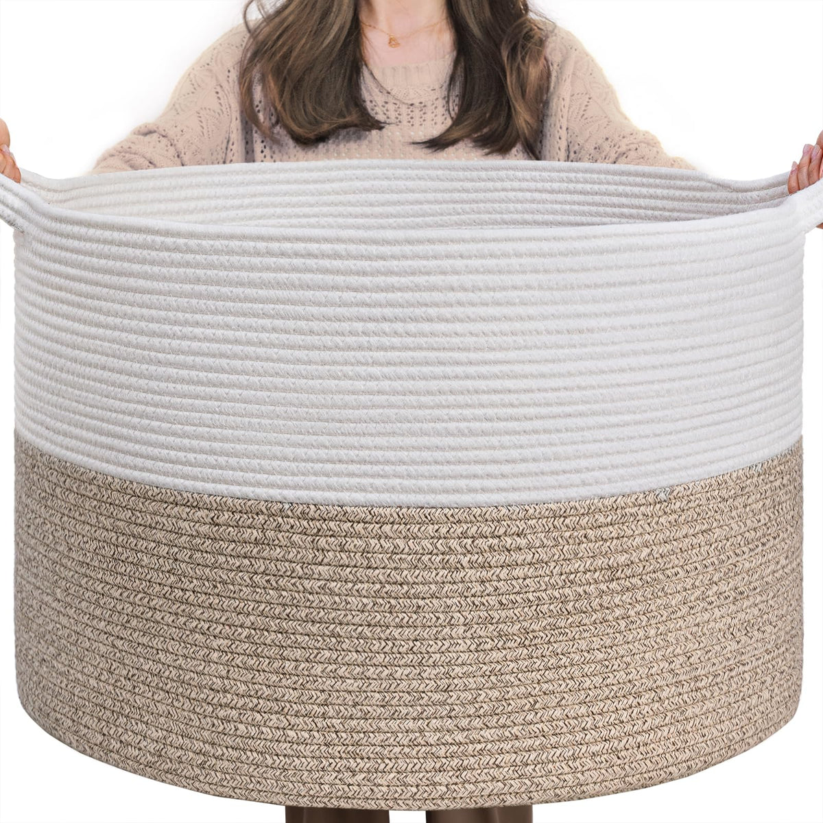 INDRESSME large laundry basket close-up cotton rope texture for natural storage
