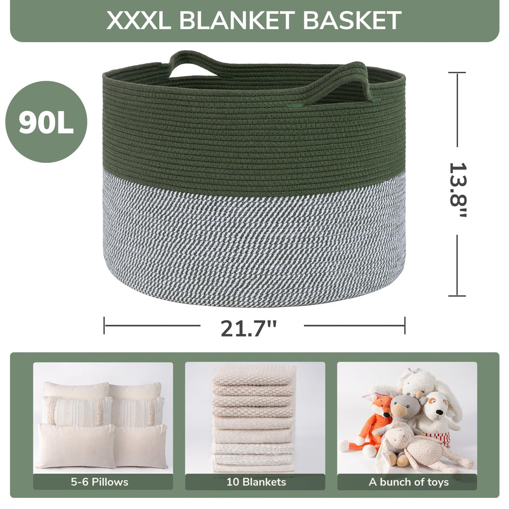 INDRESSME large laundry basket green closeup rope texture highlights durable cotton weave