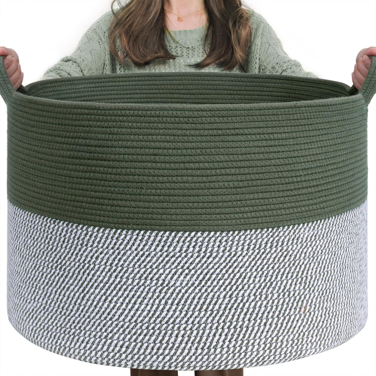 INDRESSME large laundry basket green front view offers clutter-free living room storage