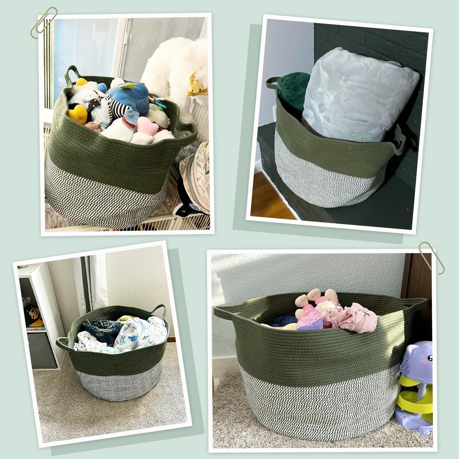 INDRESSME large laundry basket green full view in bedroom shows decorative organization