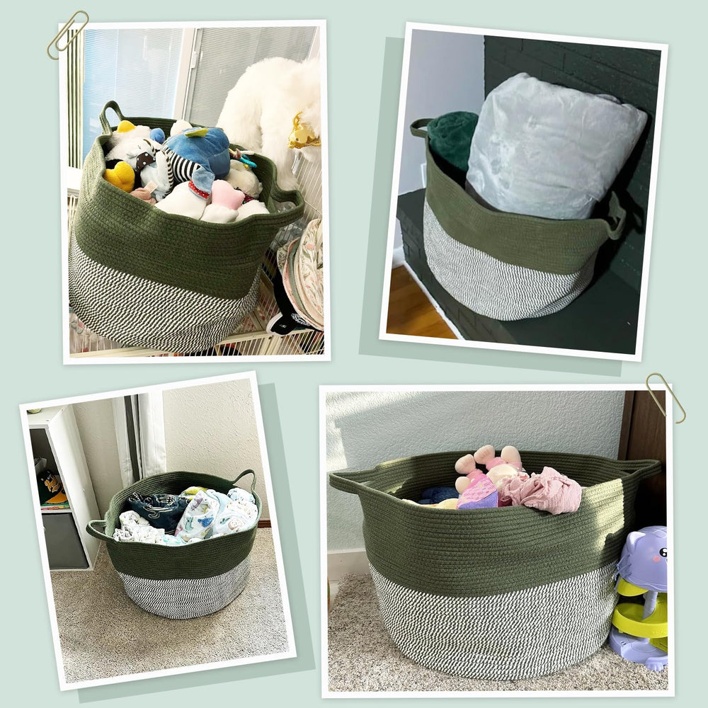 INDRESSME large laundry basket green full view in bedroom shows decorative organization